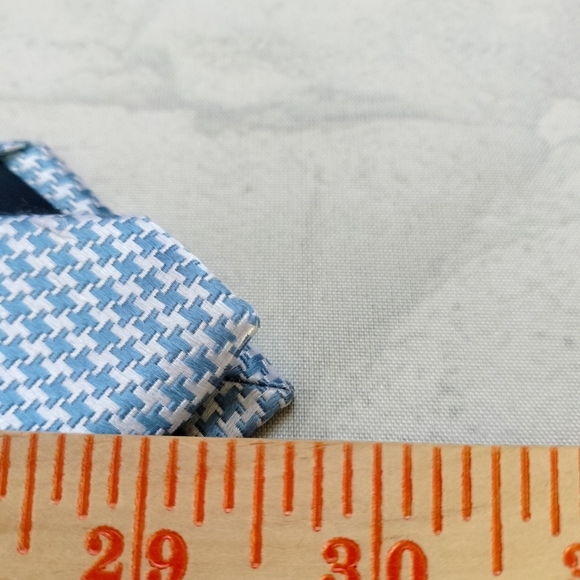 Paul Frederick Necktie Tie Silk Blue White Houndstooth Woven Formal Classic - Picture 10 of 10